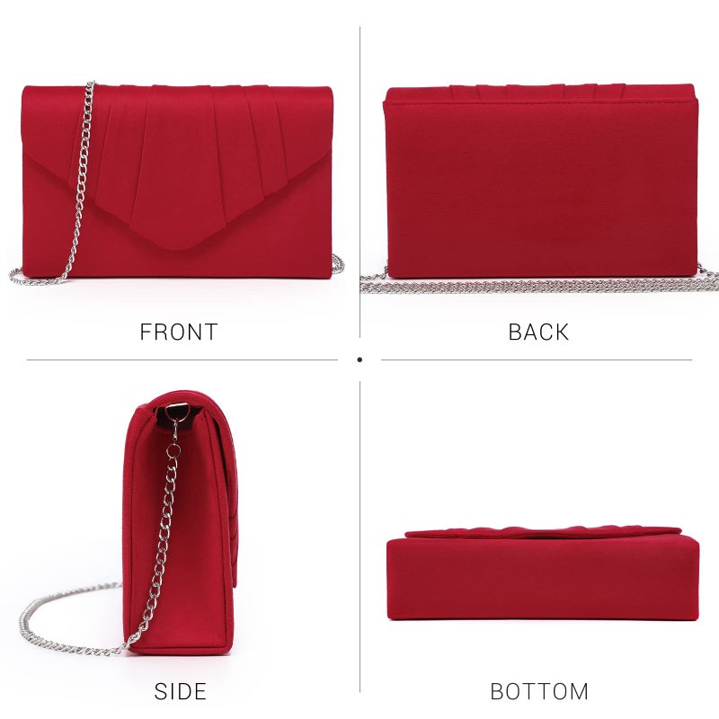 Dasein Womens Evening Bag Velvety Pleated Envelope Clutch Handbag Wedding Party Bridal Purse (Red) - Image 2